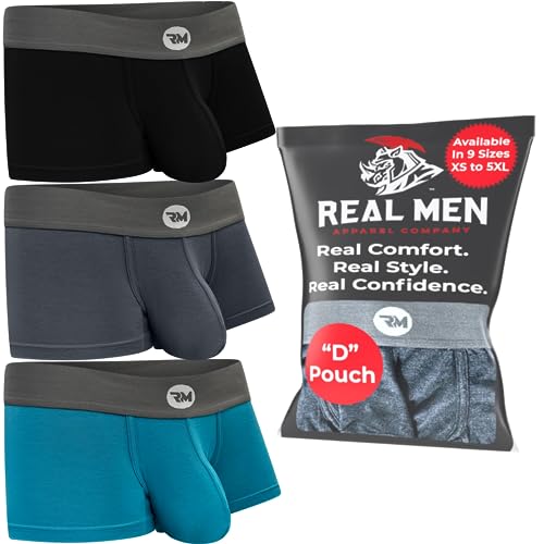 Real Men Bulge Enhancing Underwear 3 Pack,Ultra Soft Boxer Briefs Modal, Bulge Pouch Underwear (Black/Blue/Grey- 3 Inch, Medium) #TOP12