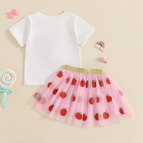 Kayotuas Toddler Girl Summer Clothes Back to School Outfit Bow Shirt Tulle Skirts Set Cute First Preschool Kindergarten Dress4