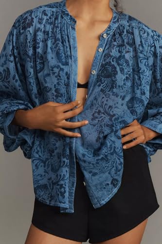 D-Sun Women Printed Shirts Button Down Blouses Long Sleeve Crewneck Lantern Batwing Casual Chiffon Dressy Loose Tops3