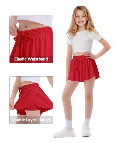 Witwot Butterfly Shorts Girls, 2-in-1 Teen/Kids Girl Flowy Skort for Running, Tennis, Dance4