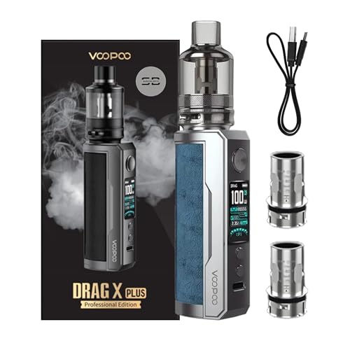 Voopoo Drag X Plus Pro Edition Vape Kit [Silver Blue] - Available in 5 colours - 2A Fast Charge 18650 Battery (sold separately) 100W 510 Drip - Works with TPP/PNP Tank - No Nicotine