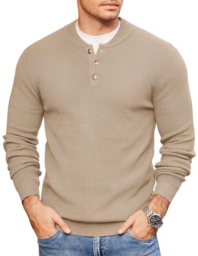 COOFANDY Men Quarter Button Dress Sweater Henley Fashion Knitted