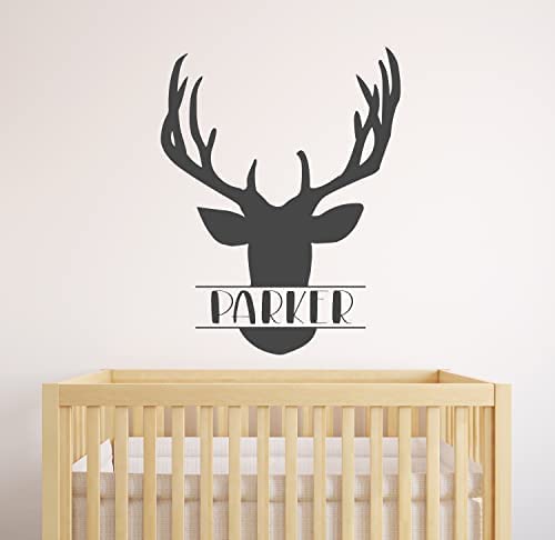 Decalzone Buck Personalized Name Wall Decal - Custom Name Deer Home Decoration - Nursery Name Rustic Nursery Wall Decal Art Mural Vinyl Sticker (24''W x 30''H)