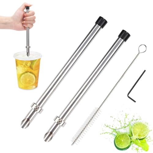 2 Pcs Muddler for Lemonade Stand Supplies Stainless Steel Straw Punch Tool for Straw Puncher for Plastic Lids Lemonade.