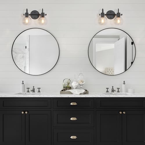 Image of KSANA Black Bathroom Light Fixtures, 2-Light Modern Farmhouse Black Vanity Lights with Clear Glass Shade Over Mirror for Hallway, Kitchen, Bedroom, and Living Room