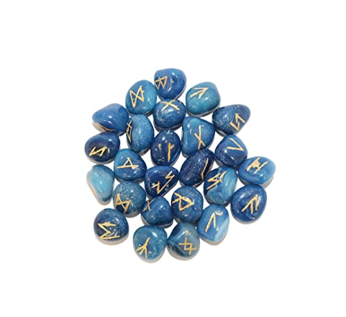 THIRD EYE CRYSTALS Runes Pierres Runes Gravées Alphabet Onyx Bleu Sur Cristaux De Palme Pierres Précieuses Chakra Naturelles Reiki Pierres Roulées Ensemble...