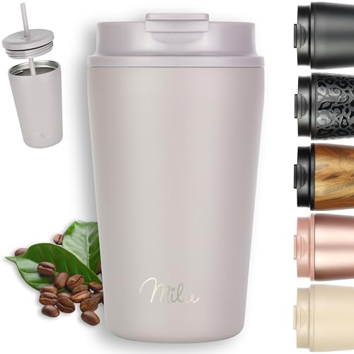 Milu Mug Isotherme 400ml - Thermo Café étanche en acier inoxydable, Tasse thermique sans BPA, 100% anti-fuite(Taupe Grey, 400ml)
