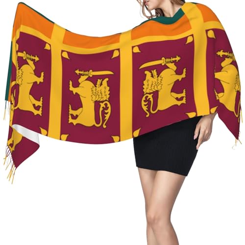 Women's long tassel shawl scarf, Sri Lanka Flag light and soft cashmere scarf, fashionable neck scarf for all seasons3