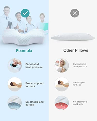 Foamula Cervical Memory Foam Pillow, Contour Cooling Pillows For Neck And Shoulder Pain, Ergonomic Orthopedic Sleeping Neck Contoured Support Pillow For Side Sleepers, Back And Stomach Sleepers #TOP5