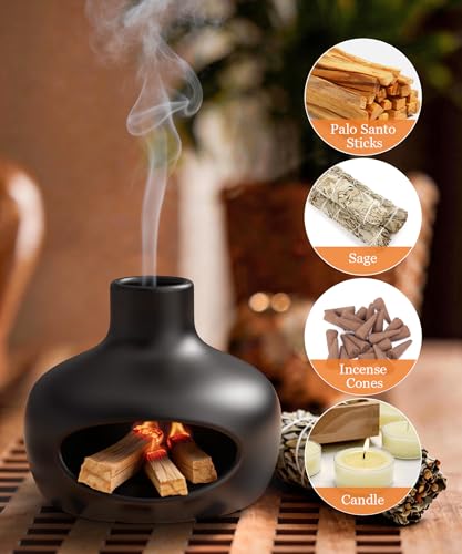 Kitcroet Palo Santo Holder - Modern Chiminea Incense Burner for Yoga, Meditation, and Anxiety Relief - Wood Sticks Dish, Sage Ash Catcher, Smudge Bowl, Cone Burner - Cauldron — view 3