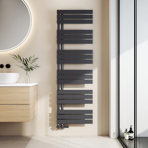 EMKE Badheizkörper Flach 1599x500 mm, Handtuchheizkörper mit Seitenanschluss, Effizienter Handtuchwärmer Handtuchtrockner Heizkörper für Bad, Anthrazit, 832W