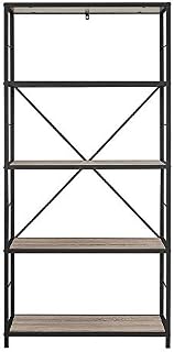 Walker Edison Furniture Company 4 Tier Open Shelf Rustic Wood Metal Bookcase Tall