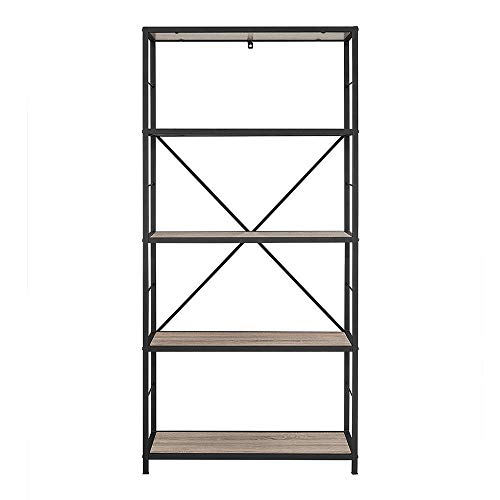 Walker Edison Furniture Company 4 Tier Open Shelf Rustic Wood Metal Bookcase Tall