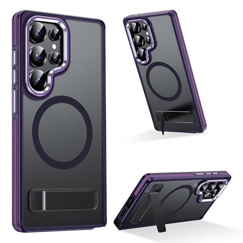 MAKAVO Magnetic for Samsung Galaxy S25 Ultra Case with Stand, Compatible with MagSafe, Slim Translucent Matte Non-Slip Military-Grade Drop Protection Phone Cover (Purple)