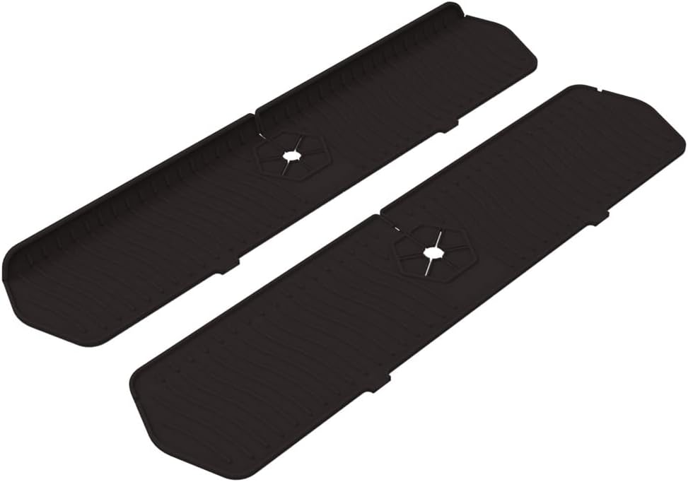24 Inch Silicone Faucet Handle Drip Catcher Tray, Kitchen Sink Splash Guard Mat for Shower Bathtub Kitchen Bathroom -Black