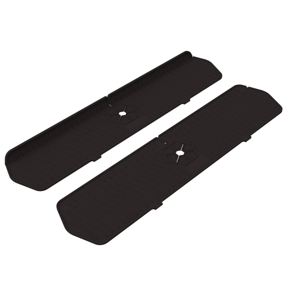 24 Inch Silicone Faucet Handle Drip Catcher Tray, Kitchen Sink Splash Guard Mat for Shower Bathtub Kitchen Bathroom -Black