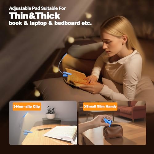 Image of VAVOFO Rechargeable Book Light for Reading in Bed Kids, 7 LED Reading Light with 9-Level Warm Cool White Daylight, Eye Care Lamp with Power Indicator for Bookworms (Blue Lotus)