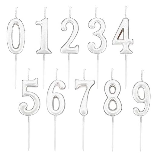 Velas de Números de Cumpleaños,Digital Topper de Pastel de Número 0-9 Pastel de Cumpleaños para Bodas Fiesta Aniversario Pastel Decoraciones Suministros Plata