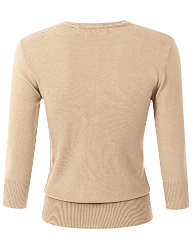 Image of Women's 3 /4 Sleeve Crew Neck Button Down Stretch Knit Cardigan Sweater (S-3XL)