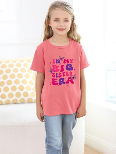 Image of Funnycokid Big Sister Shirts for Girls 4T 3T T-Shirt Pink Size 4 Pregnancy Announcement Toddler Promoted to Short Sleeve Butterflies Gifts