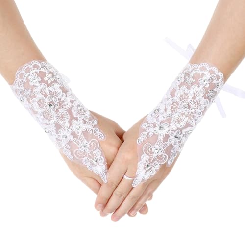 Fingerless Lace Gloves for Kids - White Lace Performance Gloves for Flower Girls, Weddings, and Stage Performance