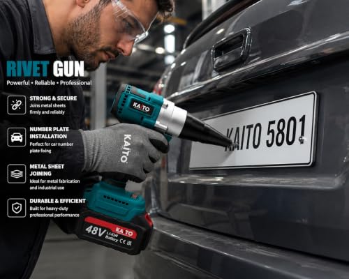 Image of KAITO KT-5801 Cordless Brushless Rivet Gun 48V Li-ion | 2x 48V 5.0Ah Batteries, 20,000N Pull Force, Includes Fast Charger, 2.4-4.8mm Rivet Size, Carry Case Included
