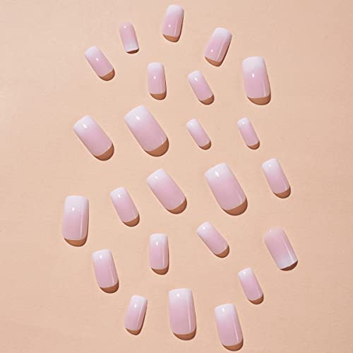 24 Pcs Square Press On Nails Short Fake Nails Nude Acrylic False Nails Short Nude Pink Gradient Artificial Nails Glossy Solid Color Full Cover Glue On Nails Stick On Nails For Women Manicure Art Decorations #TOP1