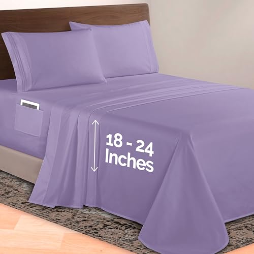 Image of Elegant Comfort Luxurious 1500 Premium Hotel Quality Microfiber 4-Piece Sheet Set, 18-24 Inches Deep - Extra Deep Pocket Sheets - Ultra Soft 4PC Deep Pocket Sheets, King, Lavender