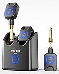 New Bee 5.8GHz Wireless Guitar System with Charging Case, 6 Channels Wireless Guitar Transmitter Receiver, 4.6ms Low Latency 98ft Range, 2-in-1 Plug (6.35mm & 3.5mm) for Electric Guitar Bass Amp