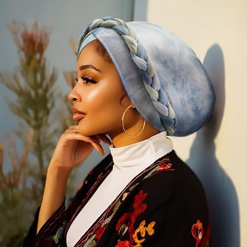 Image of DRESHOW Turban Pre-Tied Twisted Hat Thread African Head Wraps for Black Women Chemo Cancer Cap Braid Hair Cover