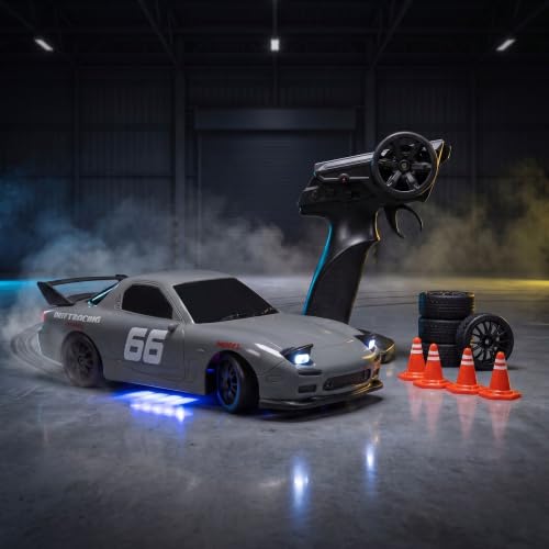 Image of Vortex RC Drift Car, 20 Km /h High Speed Remote Control Car, Drifting RC Car 4x4, 2.4GHz with Pop-Up LED Headlights, Multi LED Lights, Long Range Control (Overdrive, Grey)