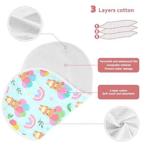Balloon Bears Pattern Muslin Baby Burp Cloths - Super Absorbent and Soft Burping Rags - Cotton Burp Clothes Set for Boys and Girls, 4 Pack3