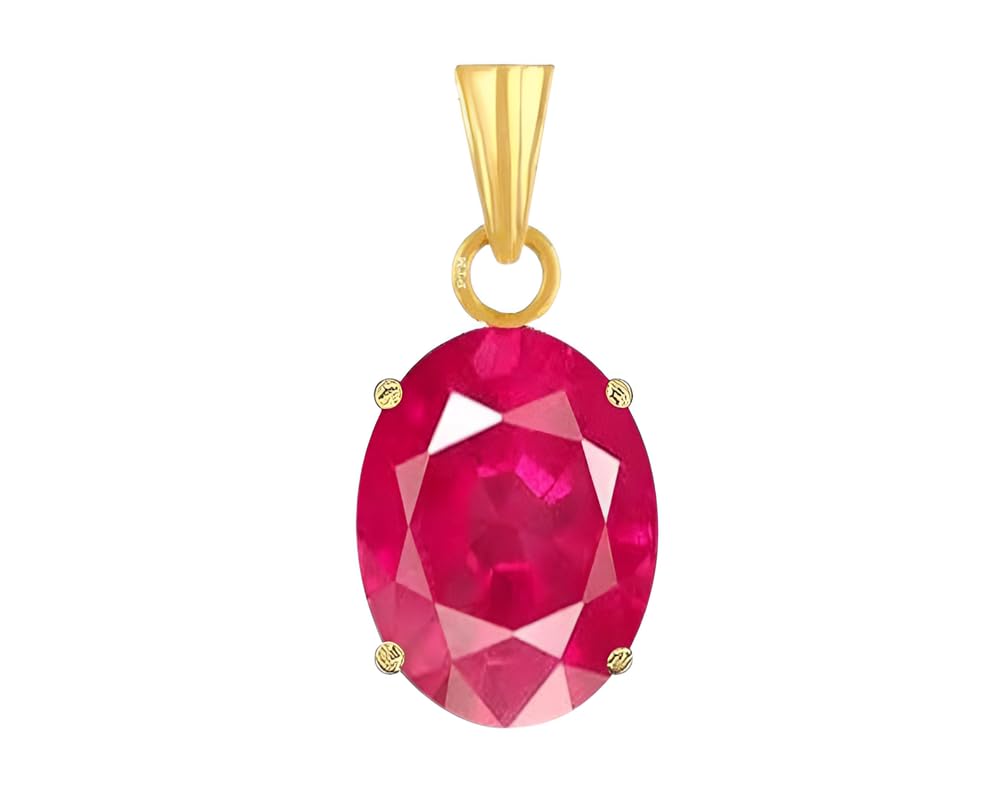 Ptm Natural Ruby/Manik 3.25 to 10.25 Ratti or 3.00 to 9.50 Carat Astrological Certified Gemstone Panchdhatu/5 Metals 22k Gold Plated Pendant for Men & Women