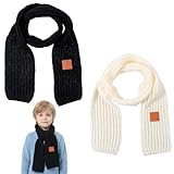 TIESOME 2 PCS Warm Kids Winter Knit Scarves, Fashion Soft Knitted Neck Warmer Kids Knit Scarf Warm Scarves Wrap for Boys Girls(Black Beige)