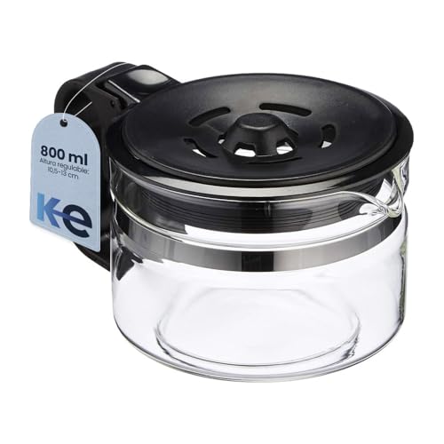 Anakel Home Jarra Cafetera de Goteo Universal Según Medidas Compatible con Cafetera Americana o de Goteo Eléctrica 800ml | Vidrio, Tapa Antigoteo, Altura Regulable 10,5-13 cm | REVISAR MEDIDAS