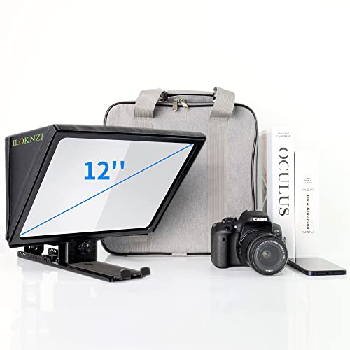 Iloknzi 12 Inch Aluminum Lifting Teleprompter For Tablets With 70/30 Tempered Optical Glass & Remote Control, Suitable For Tik Tok Studio Make Videos Studio Make Videos And Live #TOP1