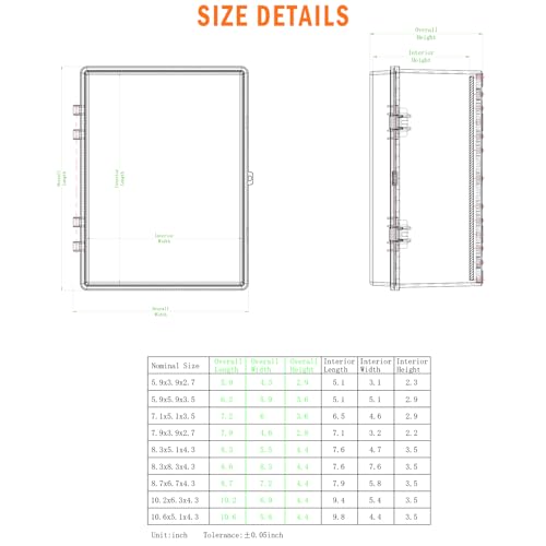 Qukipet Electrical Junction Box, IP67 Waterproof Outdoor Box ABS Plastic Enclosure with Stainless Steel Latches & Brackets, Hinge Grey Cover Project Box with Mounting Plate 10.2"x6.3"x4.3" by Qukipet - Used condition - Image 5