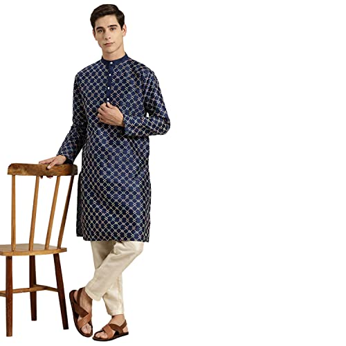 Image of SOJANYA Men's Silk Intricate Multi-Thread Embroidered Long Kurta | Ethnic Wear for Festive & Wedding