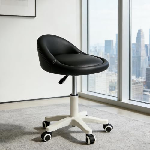 Image of Rolling Stool Low Backrest, Adjustable Swivel Stool with Wheels