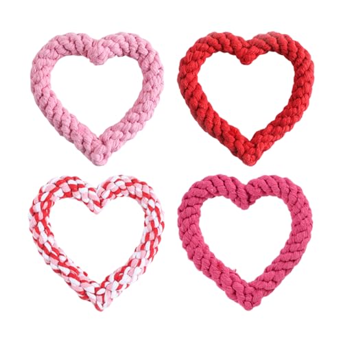 HDGSAFD 4 Pezzi di Giocattoli da Masticare per Animali Domestici, Giocattoli A Corda Intrecciata A Forma di Cuore, Forniture per Animali Domestici, Adatti per Cani di Piccola E Media Taglia.