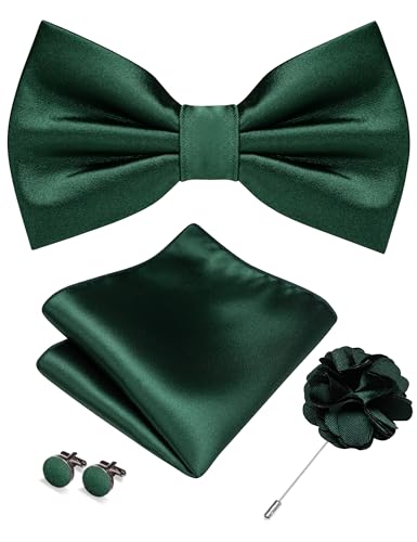 Image of RBOCOTT Solid Color Bow Tie and Pocket Square with Lapel Pin Cufflinks Set 4PCS