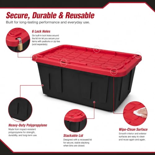 Image of (6-Pack) 27 Gal Stackable Storage Bins with Locking Lids, Garage & Basement