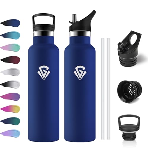 Gourde Isotherme 750ml, Bouteille Isotherme en Acier Inoxydable, Gourde avec Paille, sans BPA, Anti-Fuite, Bouteilles Inox Réutilisable pour l'École, Bureau, Extérieur, Camping, Randonnée, Gym