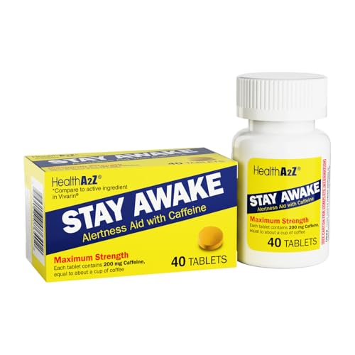 HealthA2Z Stay Awake Caffeine 200mg Max Strength Alertness 40 Ct