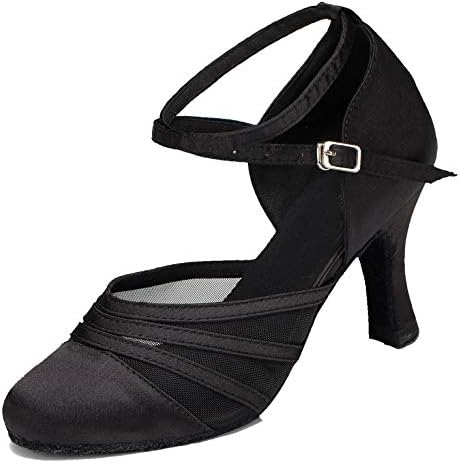 Minishion L189 Women's Mesh Black Satin Latin Salsa Ballroom Dance Shoes US 9.5