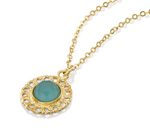 Stera Jewelry Women's 14K Gold Plated Silver Created Blue Quartz & Tiny Hearts Pendant Necklace, 18" + 4" Extender #TOP1