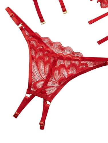 Image of Lilosy Sexy Underwire Floral Lace Sheer Lingerie Set for Women See Through Bra and Panty 2 Piece