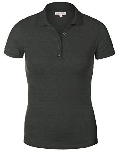 Luna Flower Women's Short Sleeve Cotton Slim Fit Polo Shirt with a Bird Embroidery (GTEW102)