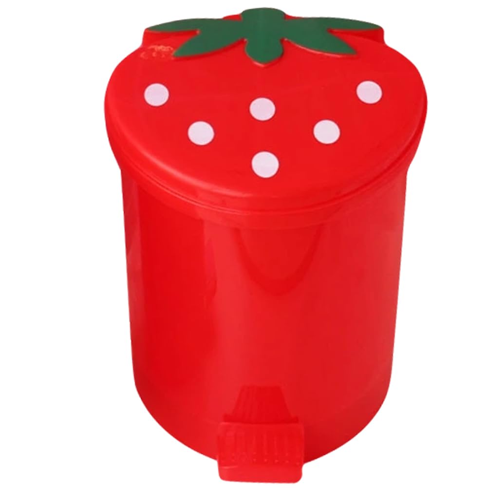 Desktop Trash Can Cutecore Compost Pail Waste Paper Basket Kids Room Trash Can Strawberry Garbage Bin Dustbin Cute Decor Bedroom Garbage Can with Cover Child Plastic Makeup Brush