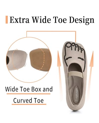 Image of Women's Wide Toe Box Flats Shoes Knit Mary Jane Ballet Flats Comfort Casual Ballerina Walking Dressy Slip-on Shoes with Strap